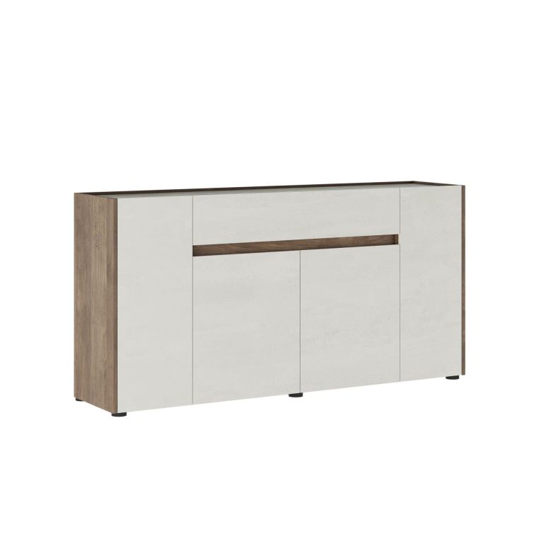 Credenza Bianco Marrone Noce un Cassetto 3 Ripiani 170x40x85h cm, Apertura Battente - Cirimido