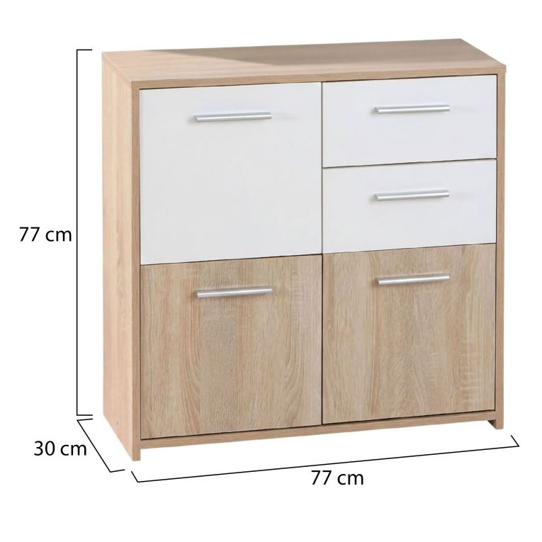 Credenza Bianco Marrone Quercia 2 Cassetti Apertura Battente 77x30x77h cm, 3 Ante - Piglio