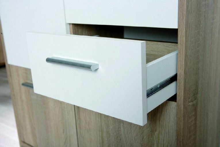 Credenza Bianco Marrone Quercia 2 Cassetti Apertura Battente 77x30x77h cm, 3 Ante - Piglio