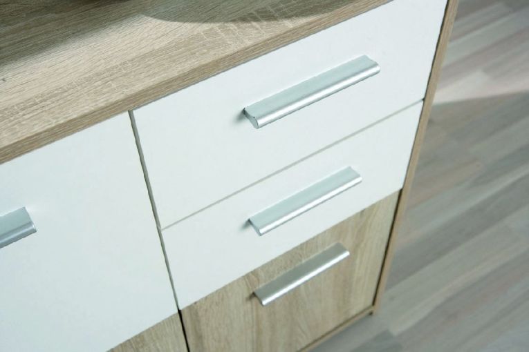 Credenza Bianco Marrone Quercia 2 Cassetti Apertura Battente 77x30x77h cm, 3 Ante - Piglio