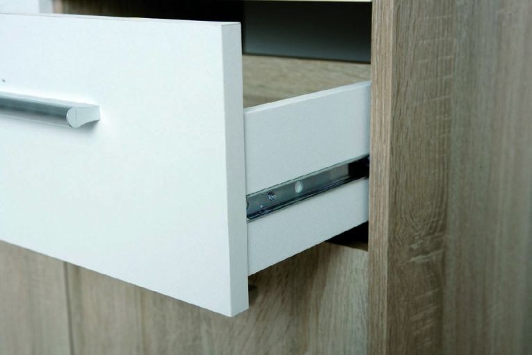 Credenza Bianco Marrone Quercia 2 Cassetti Apertura Battente 77x30x77h cm, 3 Ante - Piglio