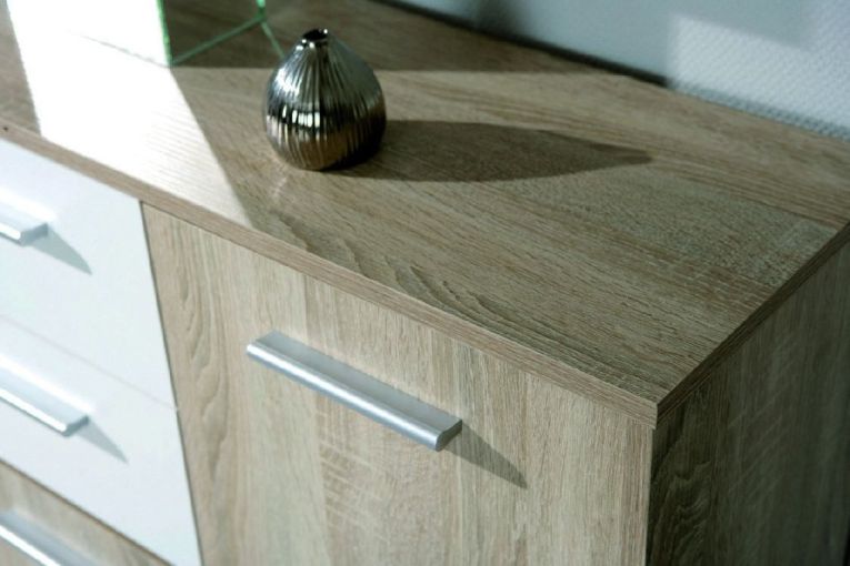Credenza Bianco Marrone Quercia 2 Cassetti Apertura Battente, Scorrevole 115x30x77h cm, 5 Ante - Pianisi