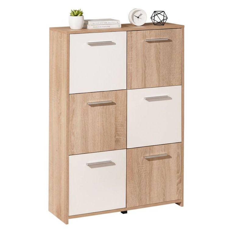 Credenza Bianco Marrone Quercia Apertura Battente 6 Ante 77x30x115h cm, 6 Vani - Dresano