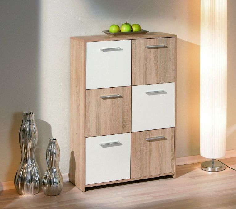 Credenza Bianco Marrone Quercia Apertura Battente 6 Ante 77x30x115h cm, 6 Vani - Dresano