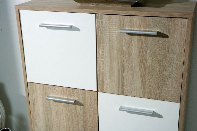 Credenza Bianco Marrone Quercia Apertura Battente 6 Ante 77x30x115h cm, 6 Vani - Dresano