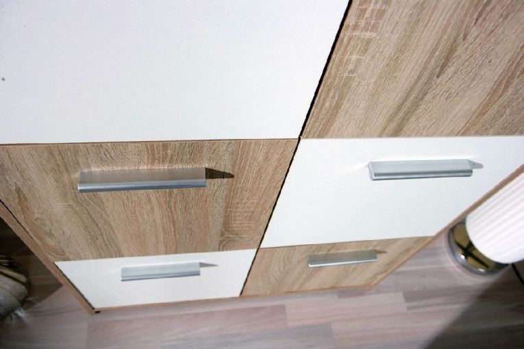 Credenza Bianco Marrone Quercia Apertura Battente 6 Ante 77x30x115h cm, 6 Vani - Dresano