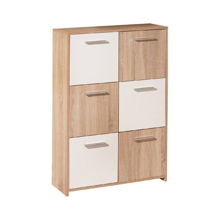 Credenza Bianco Marrone Quercia Apertura Battente 6 Ante 77x30x115h cm, 6 Vani - Dresano