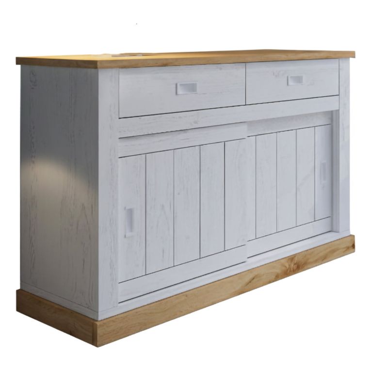 Credenza Bianco Marrone Rovere 2 Cassetti 2 Ripiani 138x50x95h cm, Apertura Scorrevole - Lupara