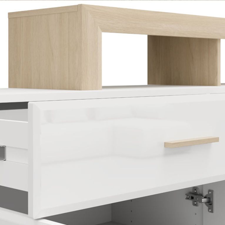 Credenza Bianco Marrone Rovere 2 Cassetti 5 Ripiani 189x42x100h cm, Apertura Battente, Scorrevole - Dovad