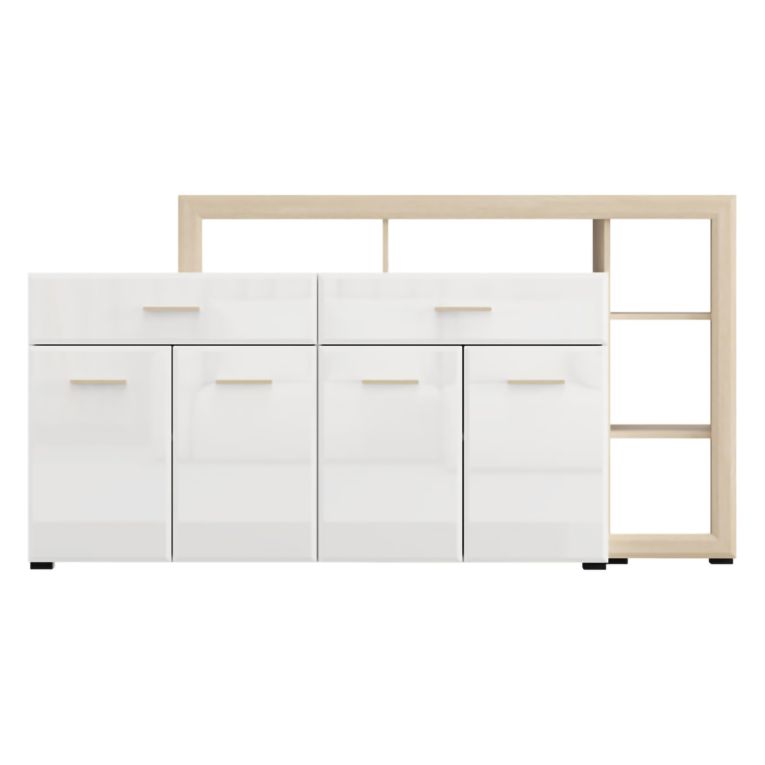Credenza Bianco Marrone Rovere 2 Cassetti 5 Ripiani 189x42x100h cm, Apertura Battente, Scorrevole - Dovad