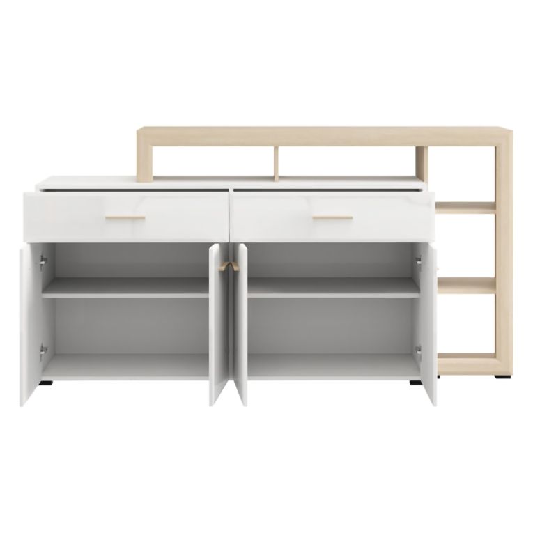 Credenza Bianco Marrone Rovere 2 Cassetti 5 Ripiani 189x42x100h cm, Apertura Battente, Scorrevole - Dovad
