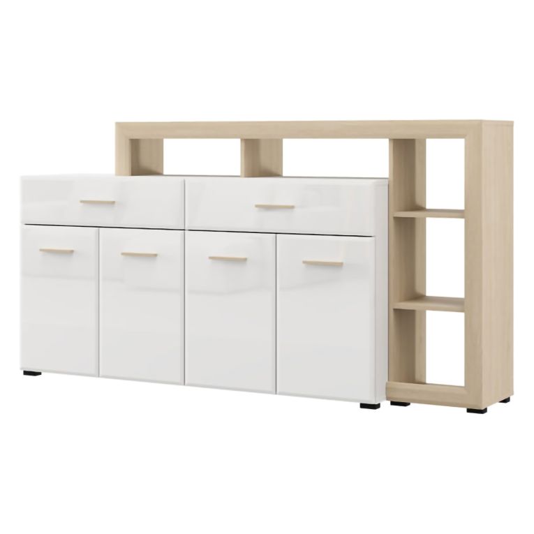 Credenza Bianco Marrone Rovere 2 Cassetti 5 Ripiani 189x42x100h cm, Apertura Battente, Scorrevole - Dovad