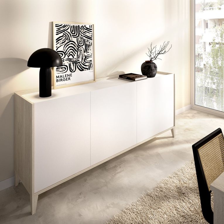 Credenza Bianco Marrone Rovere 2 Ripiani 3 Ante 40x150x78h cm, con Piedini - Caribou