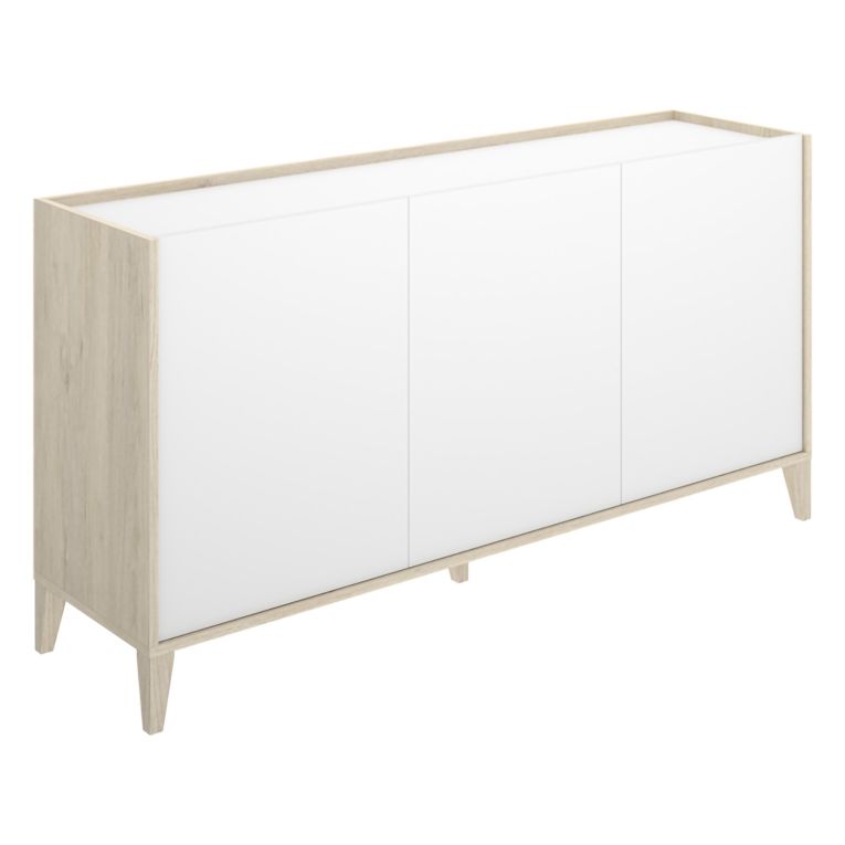 Credenza Bianco Marrone Rovere 2 Ripiani 3 Ante 40x150x78h cm, con Piedini - Caribou