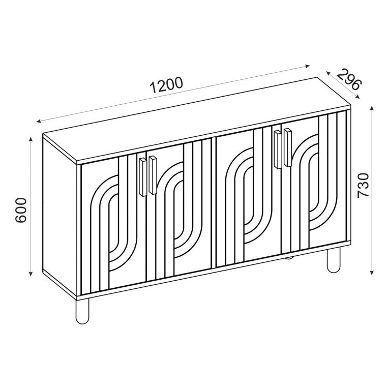 Credenza Bianco Marrone Rovere 2 Ripiani 4 Ante 120x30x74h cm, 4 Vani - Venerina
