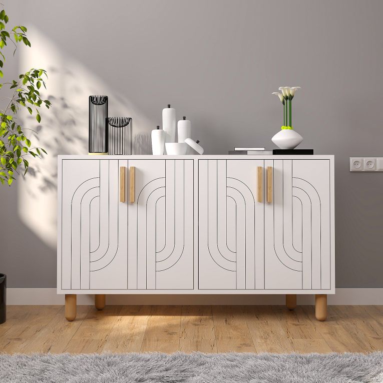 Credenza Bianco Marrone Rovere 2 Ripiani 4 Ante 120x30x74h cm, 4 Vani - Venerina