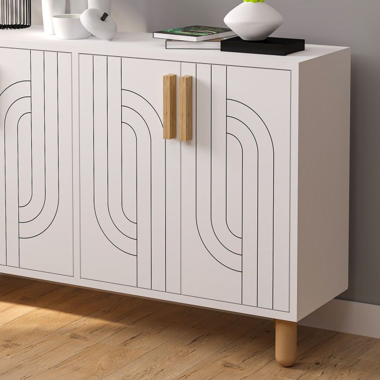 Credenza Bianco Marrone Rovere 2 Ripiani 4 Ante 120x30x74h cm, 4 Vani - Venerina
