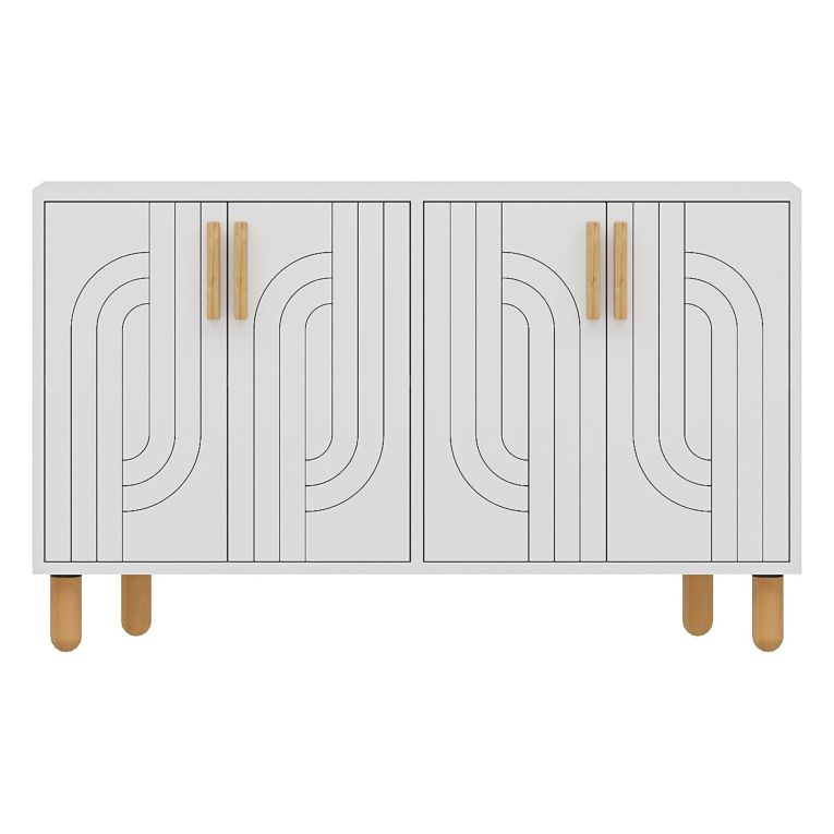 Credenza Bianco Marrone Rovere 2 Ripiani 4 Ante 120x30x74h cm, 4 Vani - Venerina