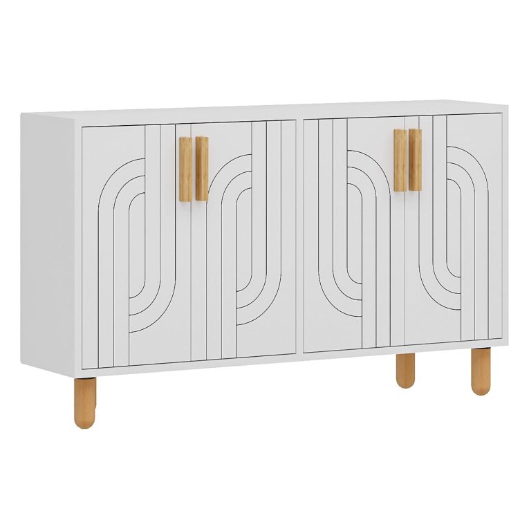 Credenza Bianco Marrone Rovere 2 Ripiani 4 Ante 120x30x74h cm, 4 Vani - Venerina