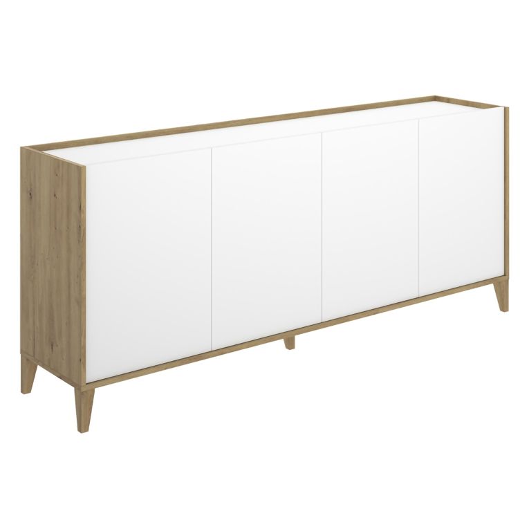 Credenza Bianco Marrone Rovere 2 Ripiani 4 Vani 40x184x78h cm, 4 Ante - Chanute