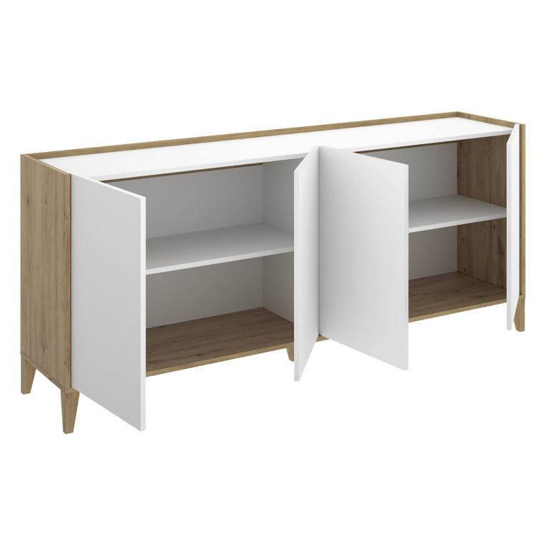 Credenza Bianco Marrone Rovere 2 Ripiani 4 Vani 40x184x78h cm, 4 Ante - Chanute