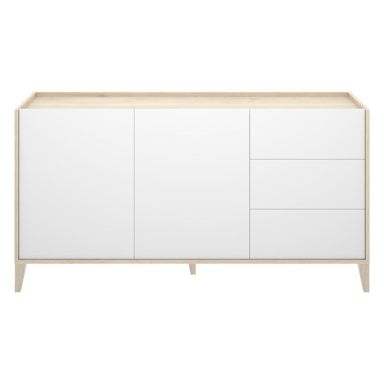 Credenza Bianco Marrone Rovere 3 Cassetti un Ripiano 40x150x78h cm, Apertura Battente, Scorrevole - Cadillac