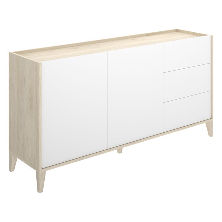 Credenza Bianco Marrone Rovere 3 Cassetti un Ripiano 40x150x78h cm, Apertura Battente, Scorrevole - Cadillac