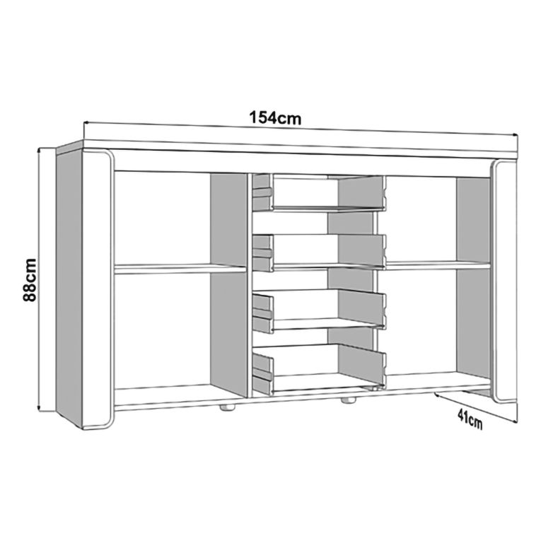 Credenza Bianco Marrone Rovere 4 Cassetti 3 Ripiani 154x41x88h cm, Apertura Battente, Scorrevole - Barone