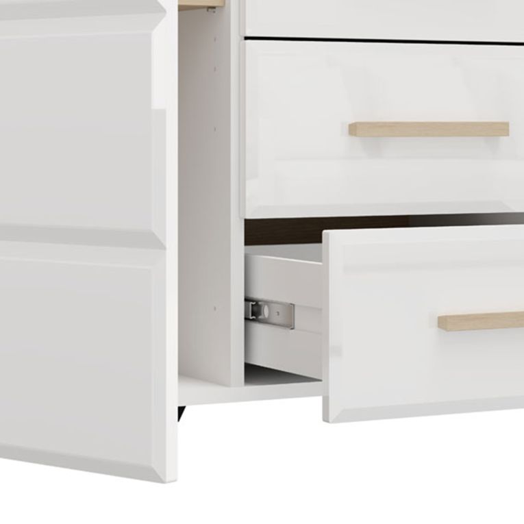 Credenza Bianco Marrone Rovere 4 Cassetti 3 Ripiani 154x41x88h cm, Apertura Battente, Scorrevole - Barone
