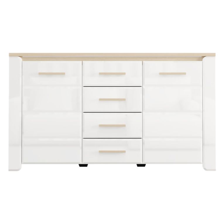 Credenza Bianco Marrone Rovere 4 Cassetti 3 Ripiani 154x41x88h cm, Apertura Battente, Scorrevole - Barone