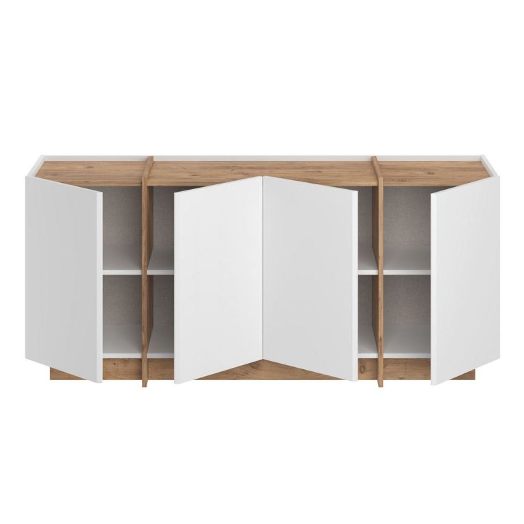 Credenza Bianco Marrone Rovere 4 Ripiani 4 Ante 180x45x80h cm, 8 Vani - Nolona