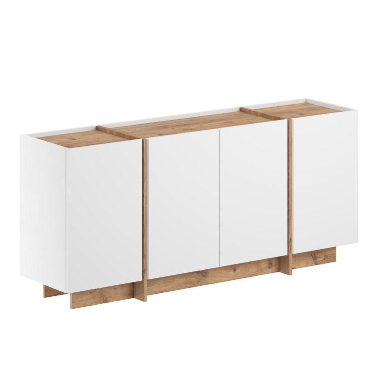 Credenza Bianco Marrone Rovere 4 Ripiani 4 Ante 180x45x80h cm, 8 Vani - Nolona