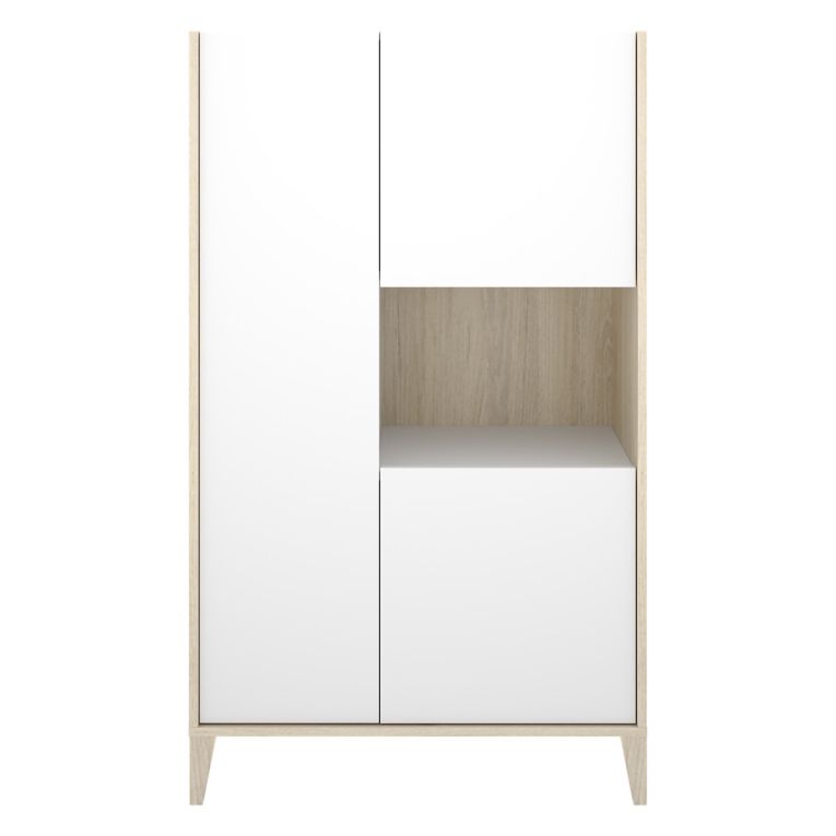 Credenza Bianco Marrone Rovere 4 Ripiani 6 Vani 43x81x138h cm, 3 Ante - Cleburne