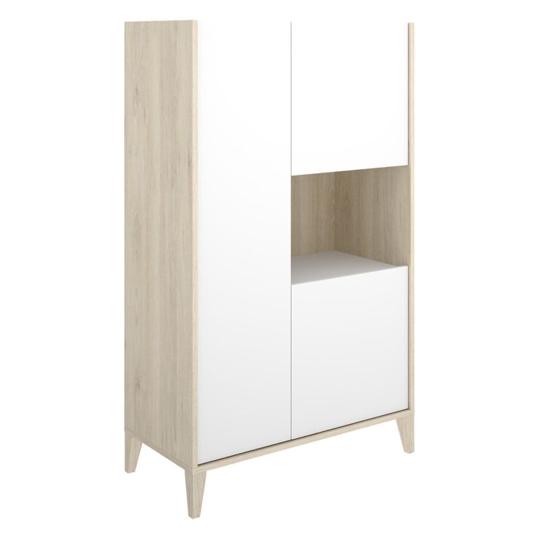 Credenza Bianco Marrone Rovere 4 Ripiani 6 Vani 43x81x138h cm, 3 Ante - Cleburne