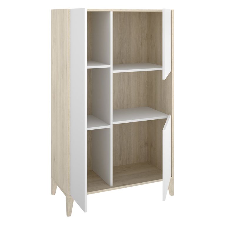 Credenza Bianco Marrone Rovere 4 Ripiani 6 Vani 43x81x138h cm, 3 Ante - Cleburne