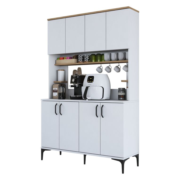 Credenza Bianco Marrone Rovere 4 Ripiani 8 Vani 120x40x187h cm, 8 Ante - Legnaro