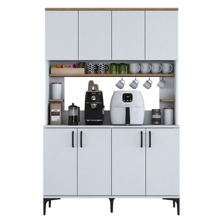 Credenza Bianco Marrone Rovere 4 Ripiani 8 Vani 120x40x187h cm, 8 Ante - Legnaro