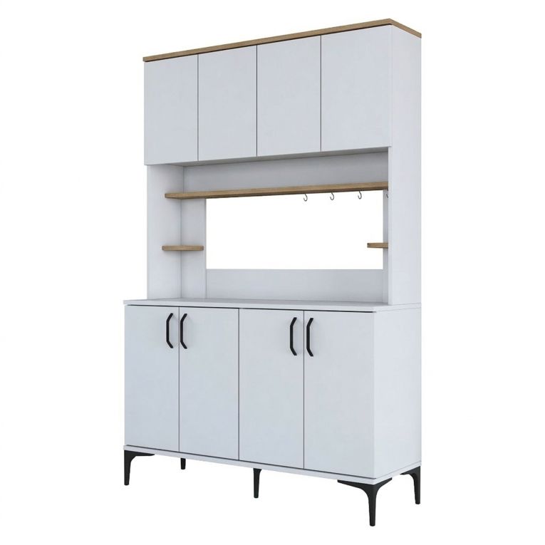 Credenza Bianco Marrone Rovere 4 Ripiani 8 Vani 120x40x187h cm, 8 Ante - Legnaro
