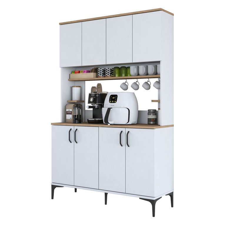 Credenza Bianco Marrone Rovere 7 Ripiani 8 Vani 120x40x184h cm, 8 Ante - Ceccano