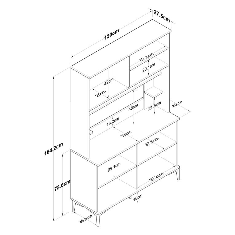 Credenza Bianco Marrone Rovere 7 Ripiani 8 Vani 120x40x184h cm, 8 Ante - Ceccano