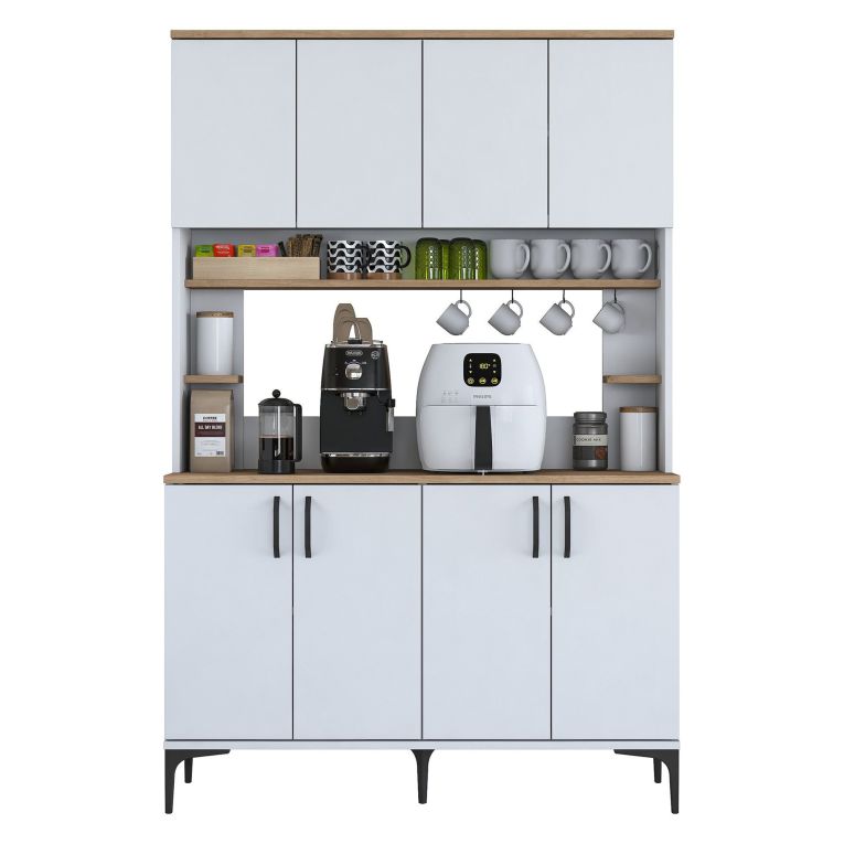 Credenza Bianco Marrone Rovere 7 Ripiani 8 Vani 120x40x184h cm, 8 Ante - Ceccano