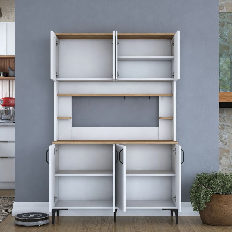 Credenza Bianco Marrone Rovere 7 Ripiani 8 Vani 120x40x184h cm, 8 Ante - Ceccano