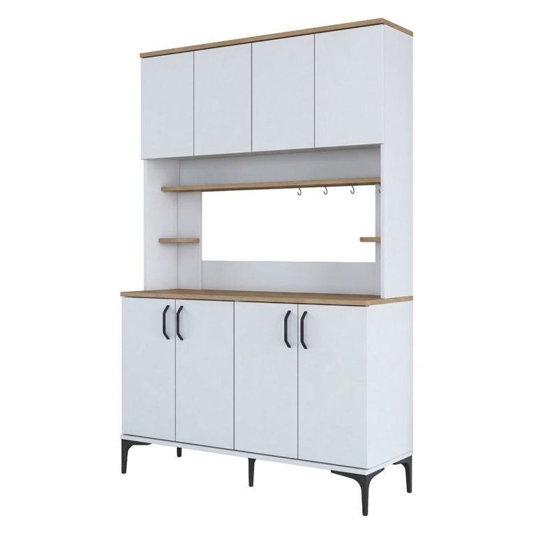 Credenza Bianco Marrone Rovere 7 Ripiani 8 Vani 120x40x184h cm, 8 Ante - Ceccano