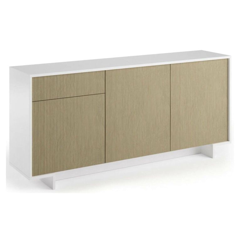 Credenza Bianco Marrone Rovere Effetto Rigato un Cassetto 2 Ripiani 170x42x78h cm, Made in Italy - Aronne