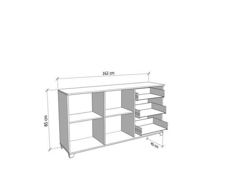 Credenza Bianco Marrone Rovere Nodi 3 Cassetti 2 Ripiani 162x40x85h cm, Apertura Battente e Scorrevole - Ete
