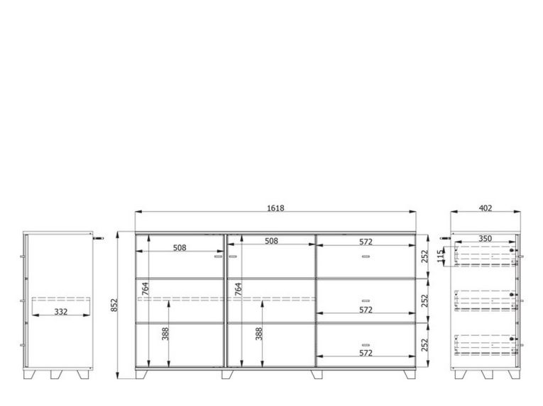 Credenza Bianco Marrone Rovere Nodi 3 Cassetti 2 Ripiani 162x40x85h cm, Apertura Battente e Scorrevole - Ete