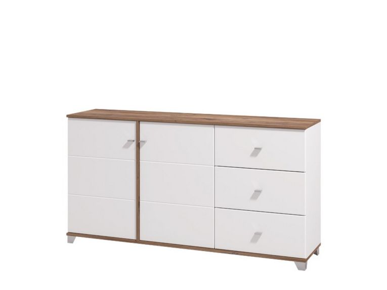 Credenza Bianco Marrone Rovere Nodi 3 Cassetti 2 Ripiani 162x40x85h cm, Apertura Battente e Scorrevole - Ete