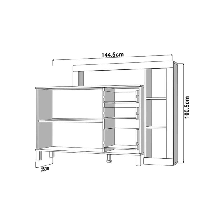 Credenza Bianco Marrone Rovere Nodi 3 Cassetti 5 Ripiani 145x35x101h cm, Apertura Battente, Scorrevole - Valiza