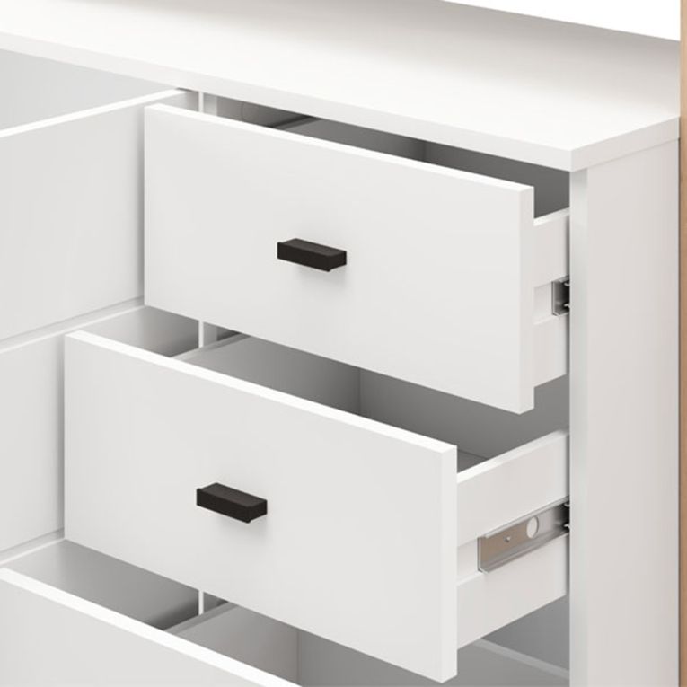 Credenza Bianco Marrone Rovere Nodi 3 Cassetti 5 Ripiani 145x35x101h cm, Apertura Battente, Scorrevole - Valiza