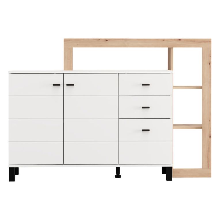 Credenza Bianco Marrone Rovere Nodi 3 Cassetti 5 Ripiani 145x35x101h cm, Apertura Battente, Scorrevole - Valiza